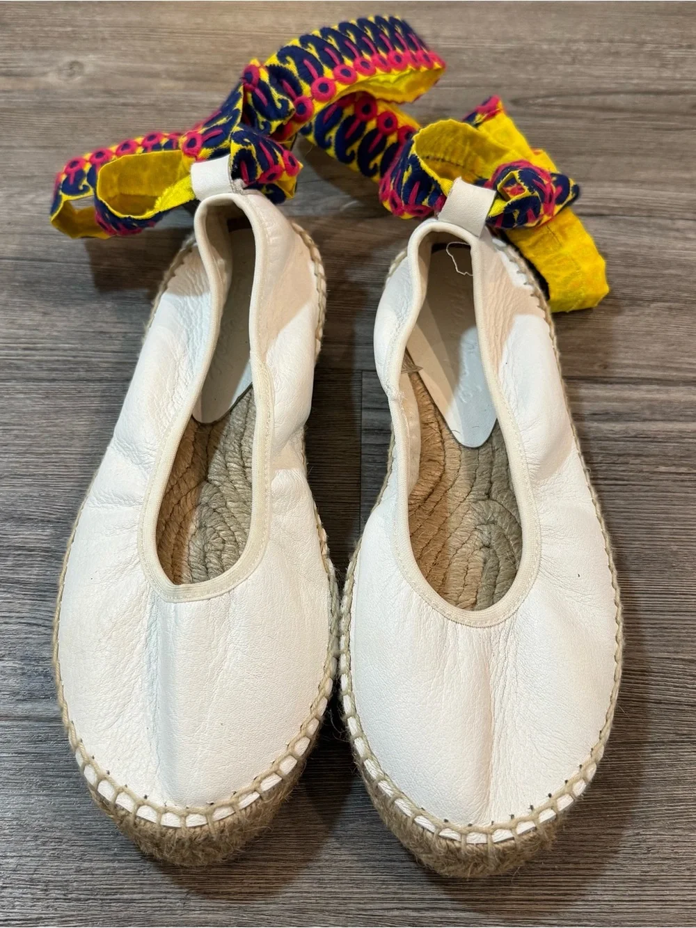 Free People Maya Wrap Espadrille Flats White Leather Embroidered Wrap 36/US6